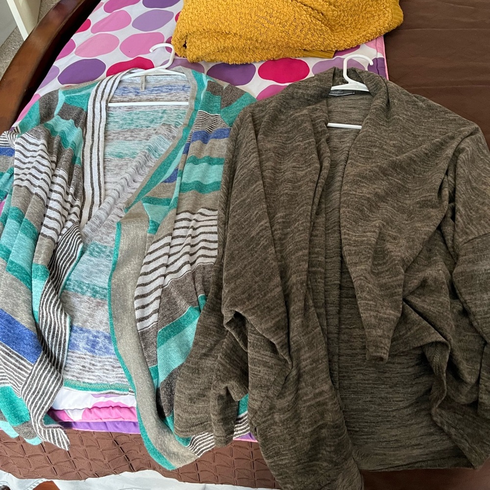 Striped and Solid Open Front Cardigan Set